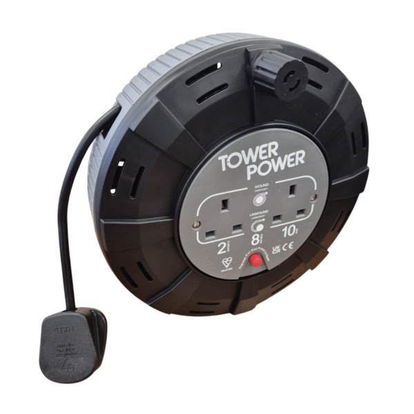 8m 2 Socket Power Cable Reel with Thermal Safety Cut Out – 10 Amp Cassette - Site Consumables | MPS Construction Supplies